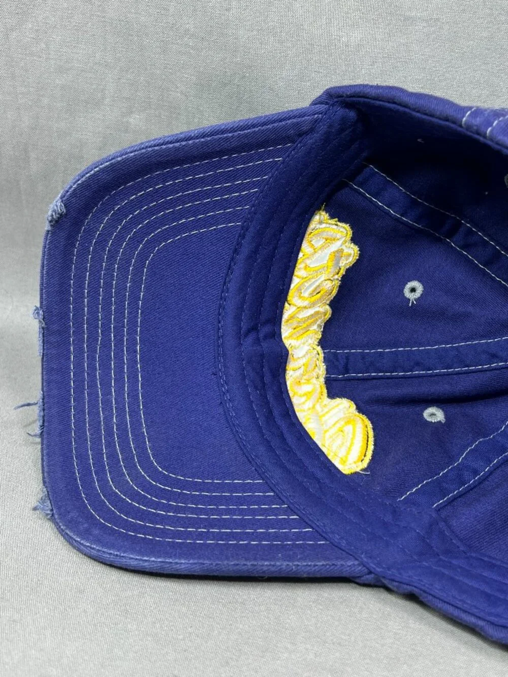 My Town Originals Hornets Hat Blue Yellow Distressed Script Adjustable Dad Cap